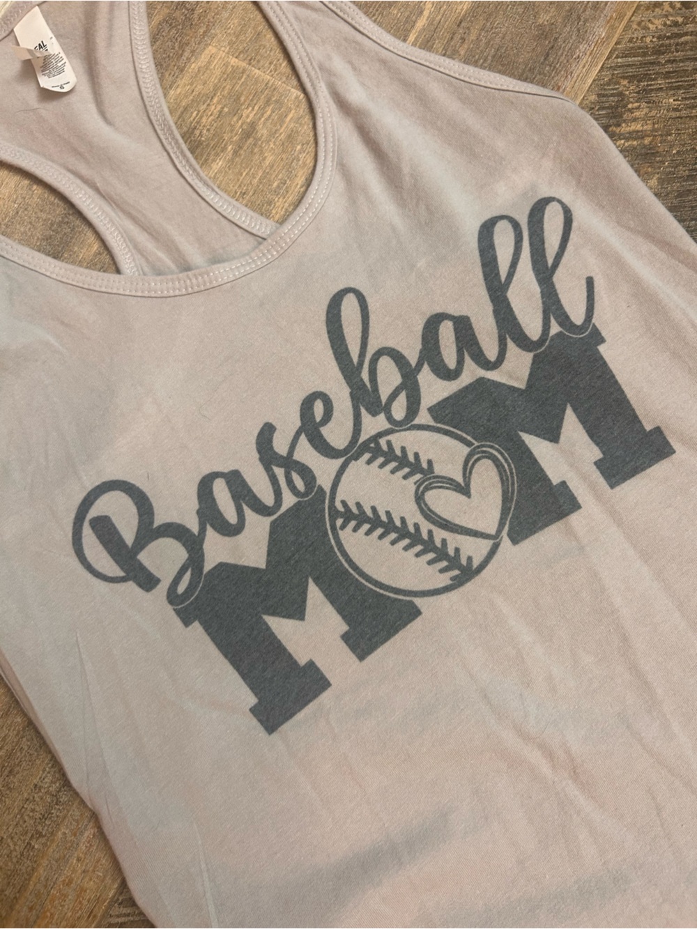 Next Level Apparel Beige Tank Top with Charcoal 'Baseball Mom' Graphic